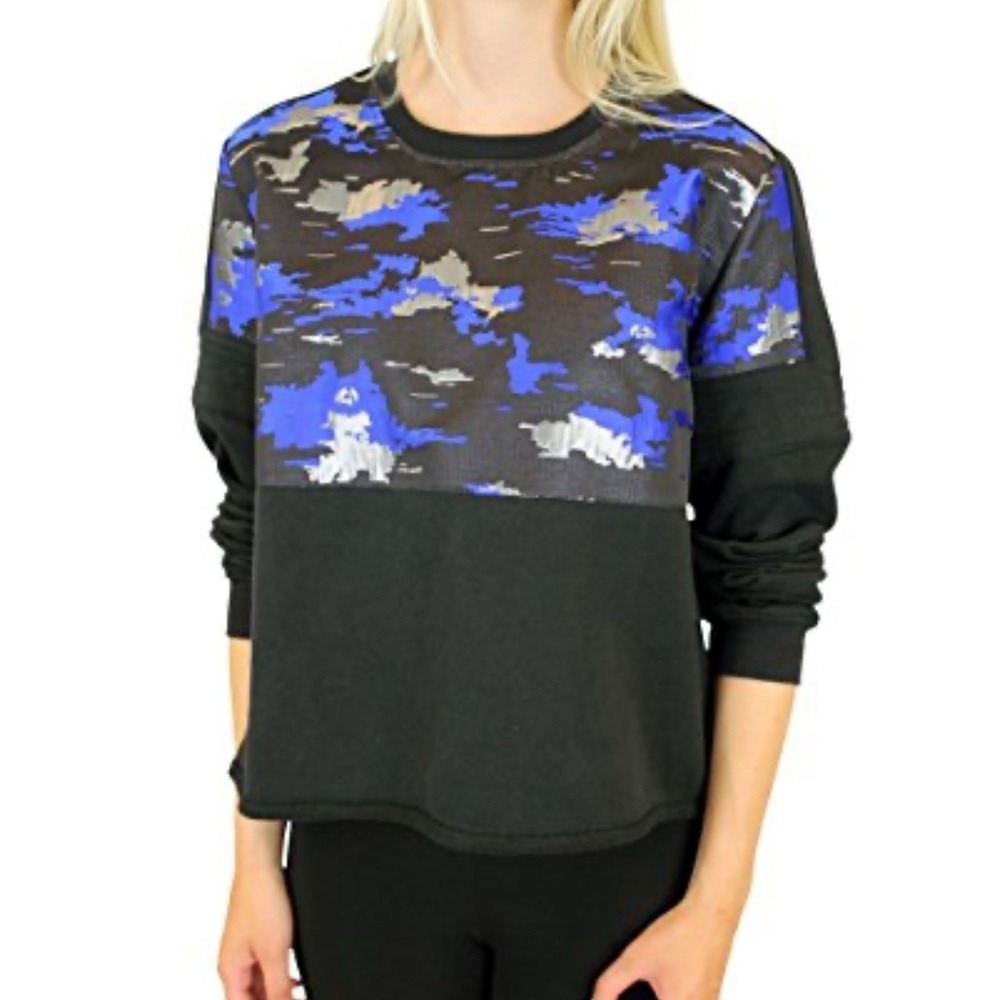 Eleven Paris Women's Fortex Crew Neck Long Sleeve Sweatshirt Large‎ Blue Black